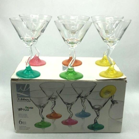 Libbey WATUSI Multicolor Martini Glasses Retro Zig Zag Stem Barware - Picture 8 of 8